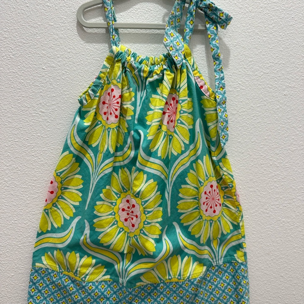 Girl’s Floral Green,pink and Yellow pillowcase Sundress
